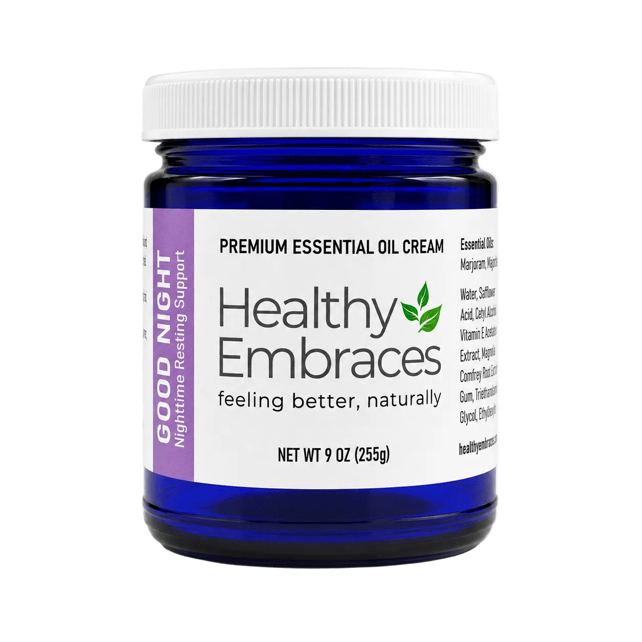 Good Night Cream for Peaceful Evenings in a blue jar, promoting restful sleep with essential oils.