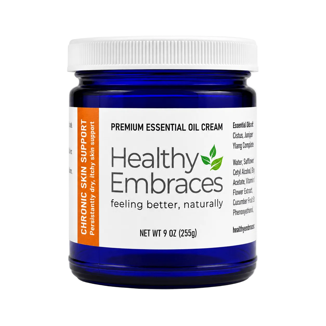 Chronic dry skin support cream in a blue jar for extreme skin care and nourishing moisture.