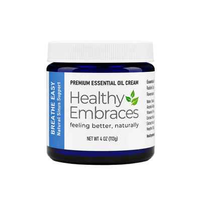 Healthy Embraces Breathe Easy Cream jar showing the creamy texture and label on a white background.