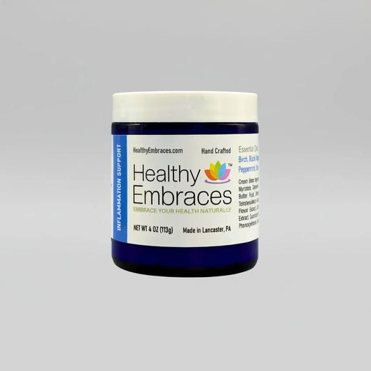 Healthy Embraces Extinguish Cream in a 4oz jar, cooling support cream for inflammation relief and soothing comfort.