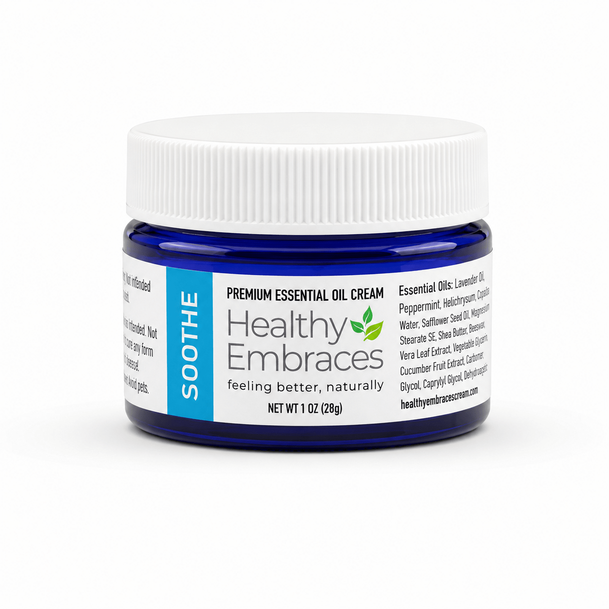 Healthy Embraces Soothe Cream in a 4oz jar, creamy texture ideal for calming and nourishing skin.