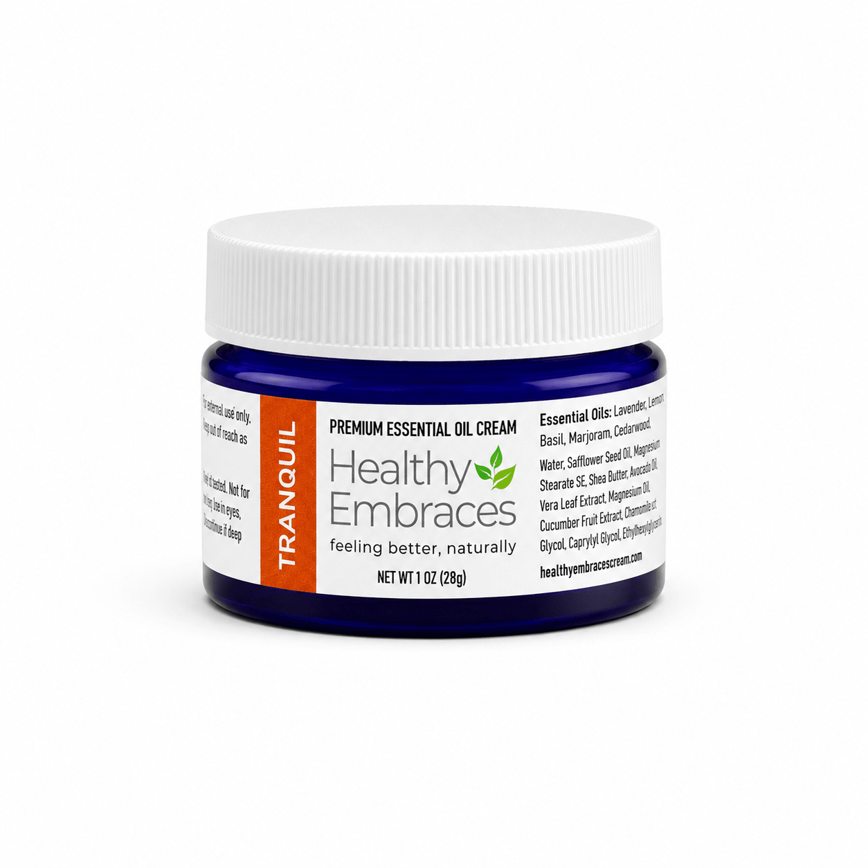Healthy Embraces Tranquil Cream in a 4oz jar, smooth and calming skincare cream with a gentle, soothing texture.
