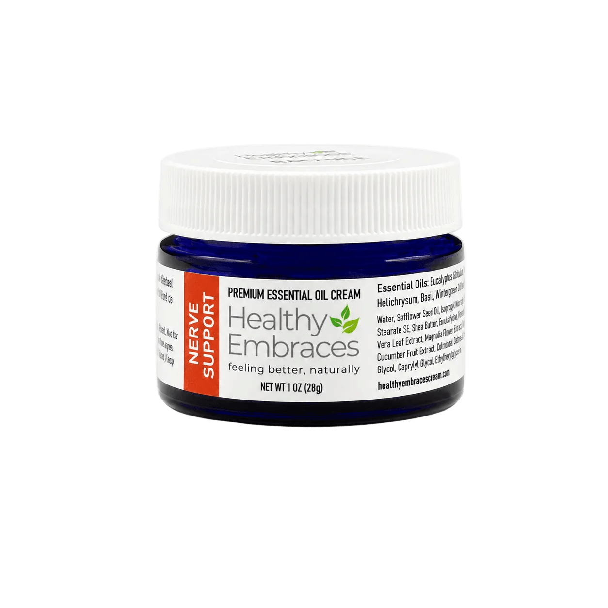 Natural nerve support cream in a 1 oz jar, designed for targeted comfort in sensitive areas.