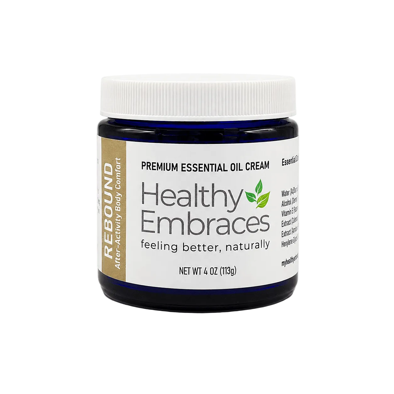 Rebound Cream by Healthy Embraces 4oz treatment for restoring skin firmness and elasticity with peptides and botanical extracts.