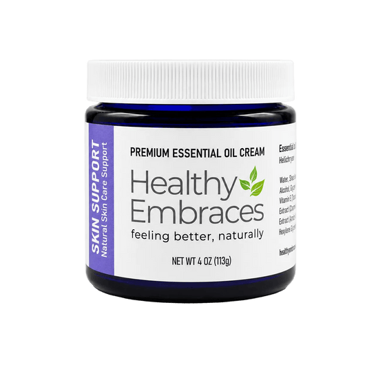 Healthy Embraces Skin Support Essential Oil Cream in a 4oz jar, natural skin care cream for skin nourishment and support.