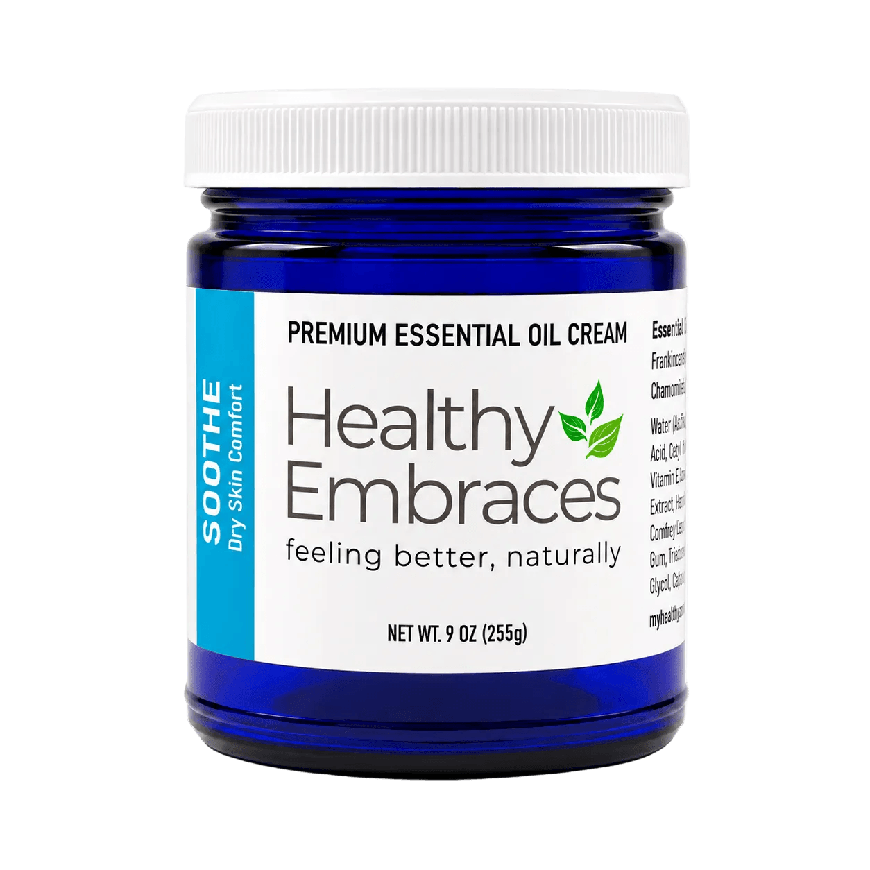 Soothe Cream for Dry Stressed Skin in a 9oz jar by Healthy Embraces, perfect for calming irritated skin.