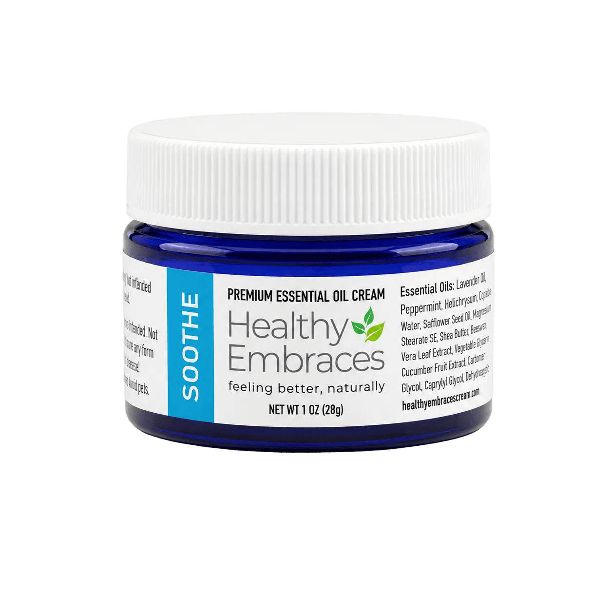 Soothe Cream for Dry Stressed Skin 1oz jar by Healthy Embraces, premium essential oil cream for dry skin relief