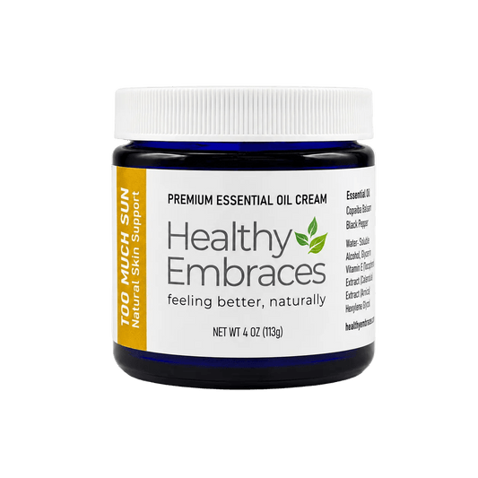 Healthy Embraces Too Much Sun cooling after-sun cream in a jar, providing natural skin comfort and soothing relief after sun exposure.