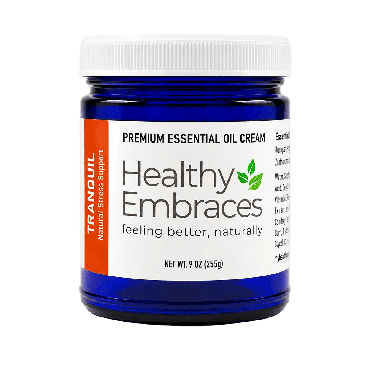 Tranquil Calming Cream in a blue jar, promoting natural stress support and emotional well-being.